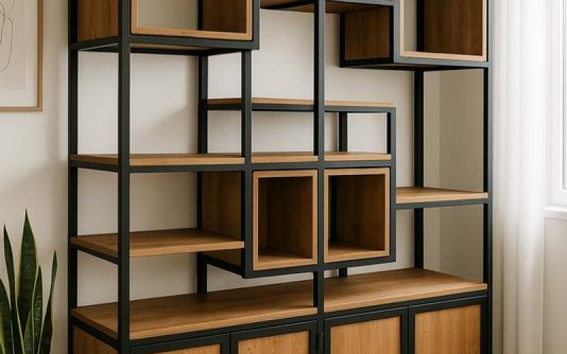 Estantería de metal y madera en estilo industrial